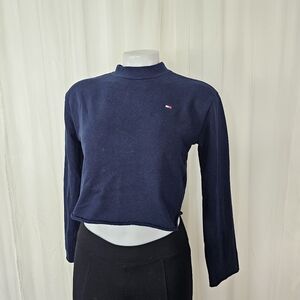 Tommy Hilfiger navy blue cropped mockneck long sleeve shirt XS